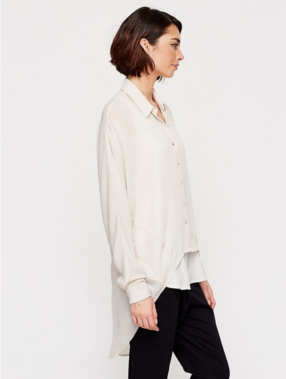 Eileen Fisher Button Front Silk Blouse Asymmetrical Cream Size XXS - Picture 2 of 7